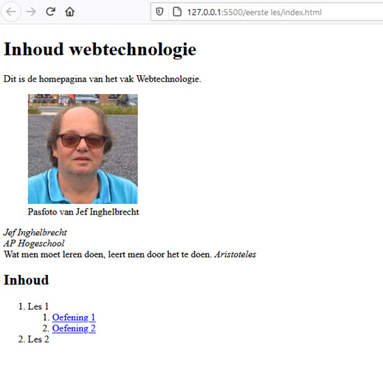 index.html file door Live Server in browser geopend